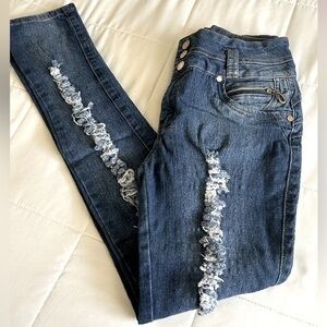 🌟Diamante High Waist Straight Leg Skinny Fully Distressed Blue Jean 11